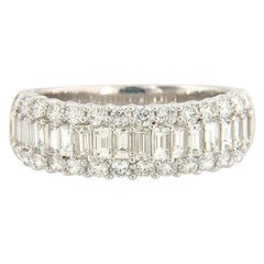 1.75ctw Baguette and Round Diamond Triple Row Band Ring in 14K White Gold