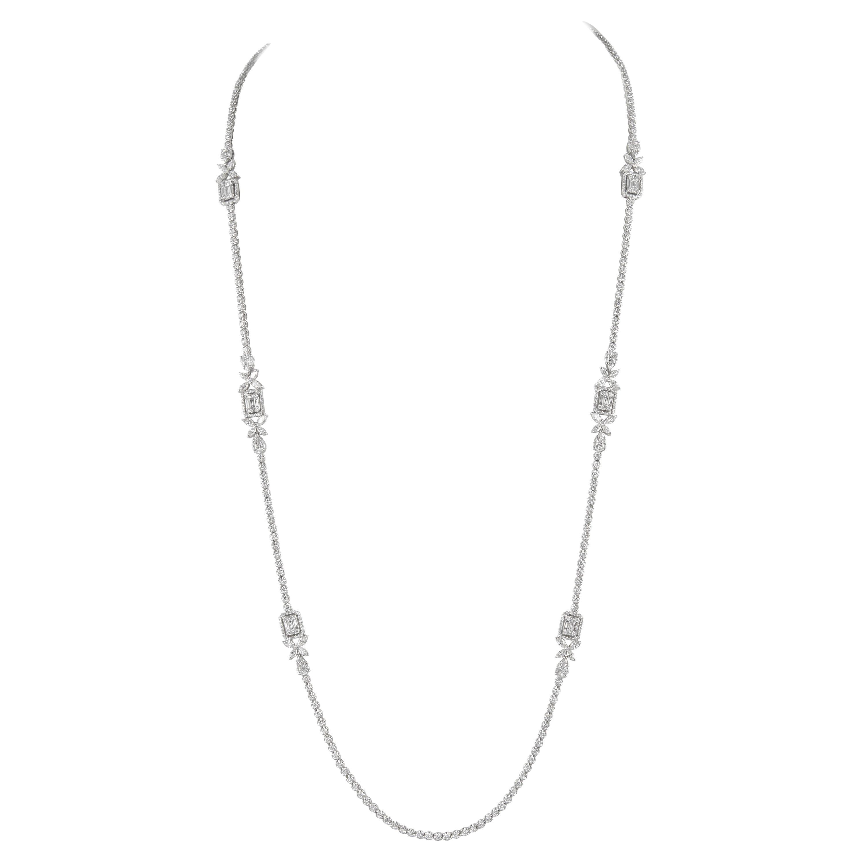 Alexander 14.52 Carat Diamond Tennis Necklace 18 Karat White Gold