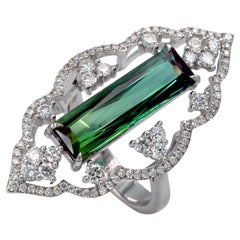 Grüner Turmalin und Diamant Weißgoldring