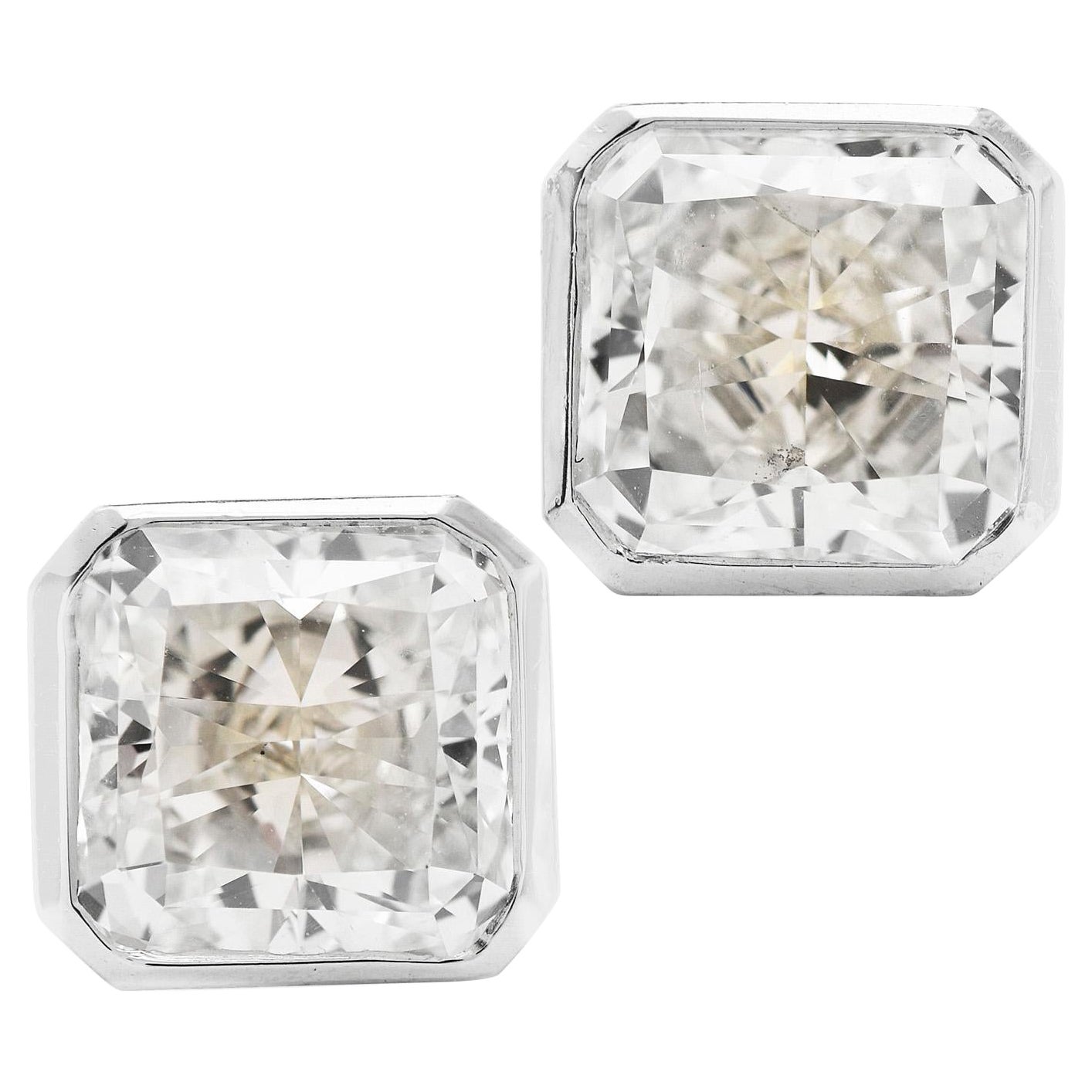 21ST Century Asscher Cut Diamond Platinum Stud Earrings