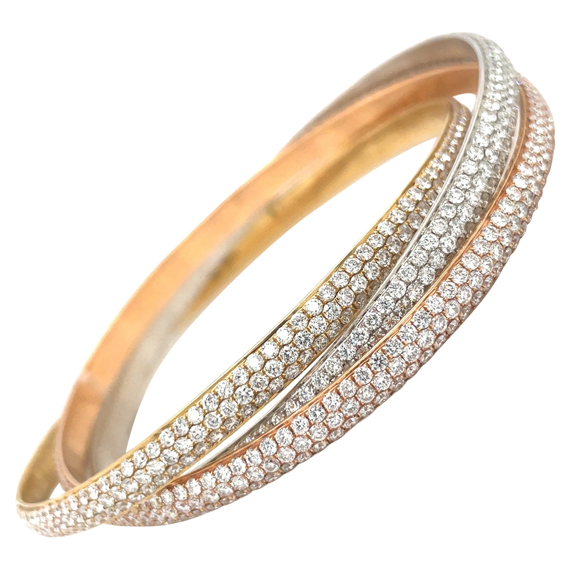 18KT Tri Color Rose, Gelb & Weißgold 17,05 Ct Diamond Rolling Bracelet