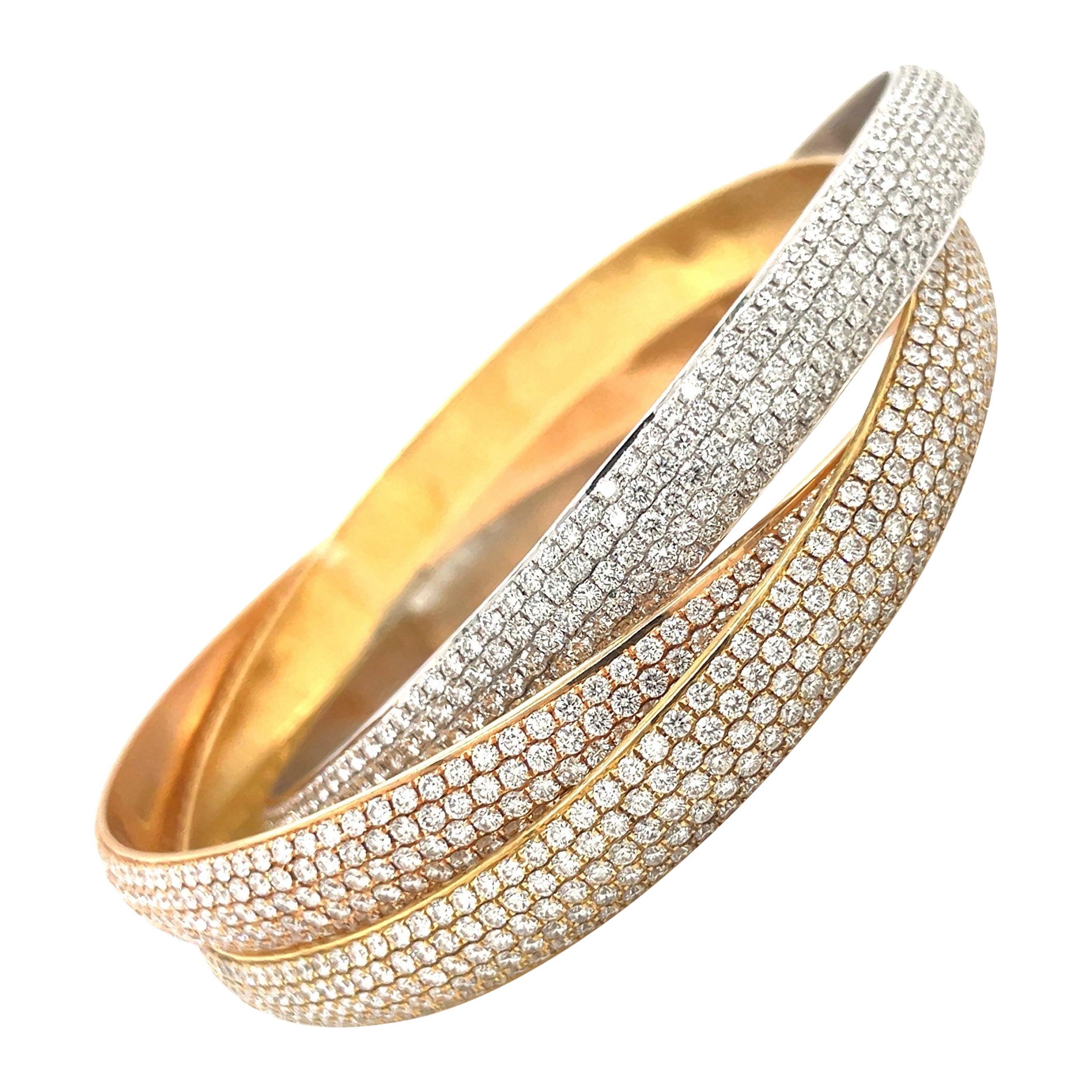 Bracelet en or rose, jaune et blanc 18 carats avec diamants de 28,00 carats en vente
