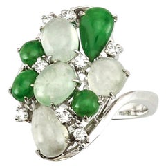 Certified Natural Green & Ice Jadeite Jade Cabochon Mason-Kay Designer Ring