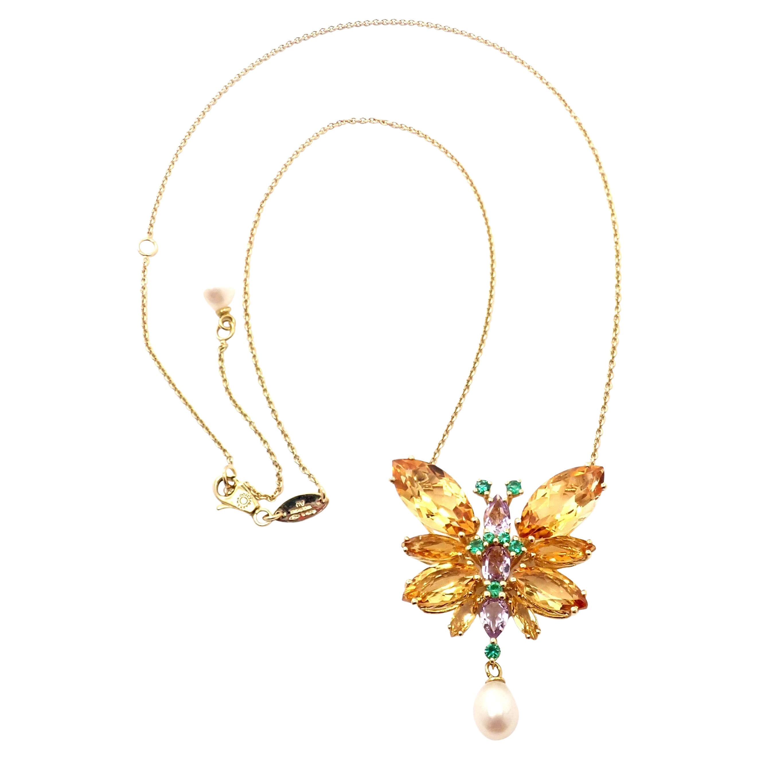 Dolce & Gabbana, collier pendentif papillon en or jaune avec citrine, améthyste et printemps en vente