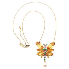 Dolce & Gabbana Spring Citrine Amethyst Butterfly Yellow Gold Pendant Necklace