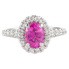 GIA Certified 2.09ctt Pink Sapphire with Diamond Halo Ring 18k White Gold