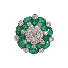 1.3 Carat Diamond and 7.00 Carat Emerald Cluster Ring