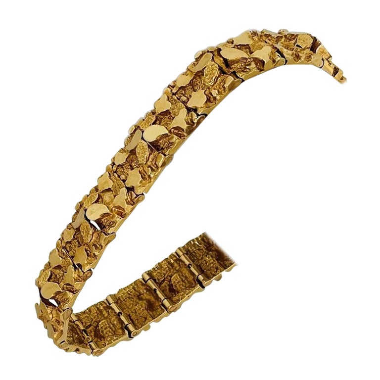14k Karat Yellow Gold Solid Heavy Men's Chunky Nugget Link Bracelet For