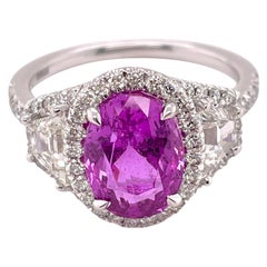 Unheated GIA Certified 3.51ct Oval Pink Sapphire & Diamonds Ring