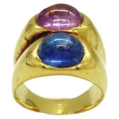Retro Bulgari Gold Ring with Blue and Pink Sapphire