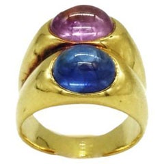 Anello Bulgari in oro con zaffiro blu e rosa