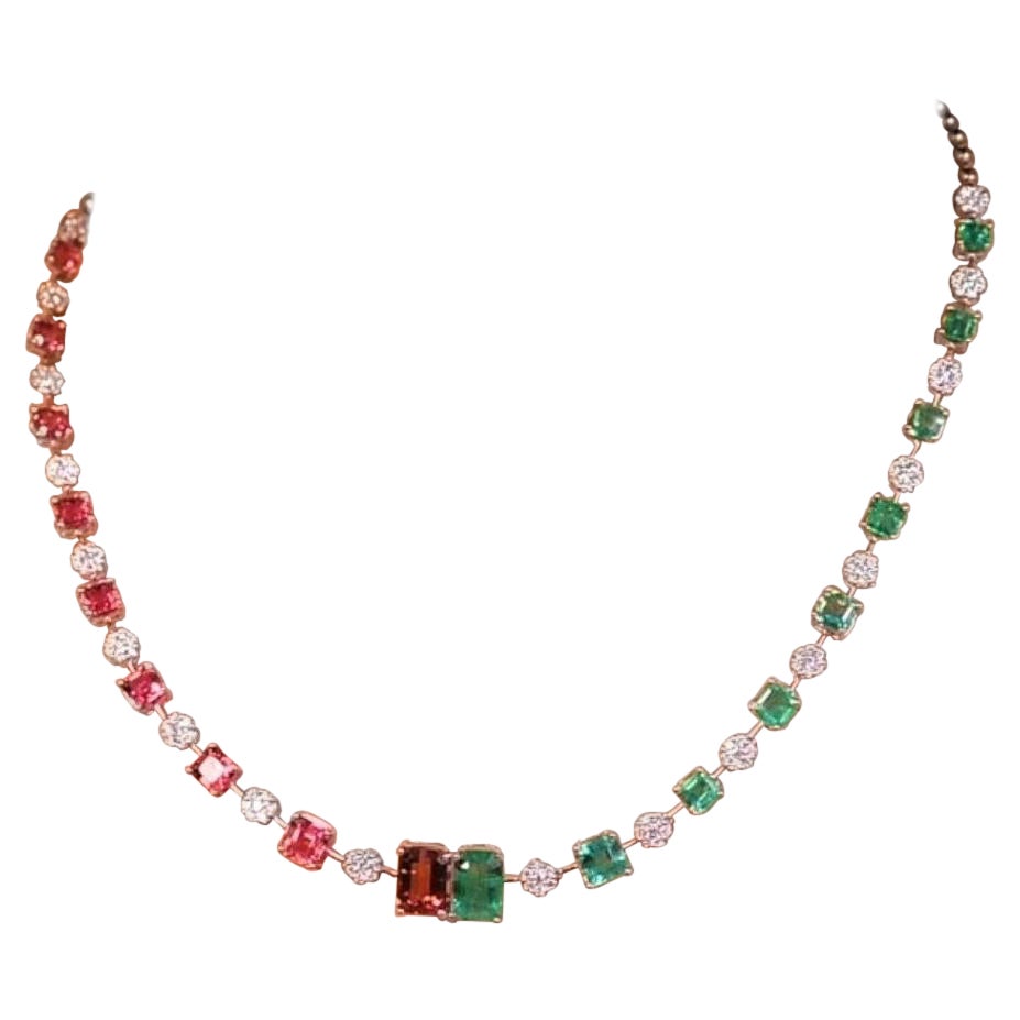 NWT $22, 500 Rare Gorgeous 18KT 15CT Pink Tourmaline Emerald Diamond Necklace