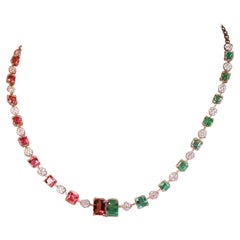 NWT $22, 500 Rare Gorgeous 18KT 15CT Pink Tourmaline Emerald Diamond Necklace