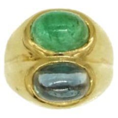 Bulgari Gold Ring with Cabochon Sapphire and Emerald