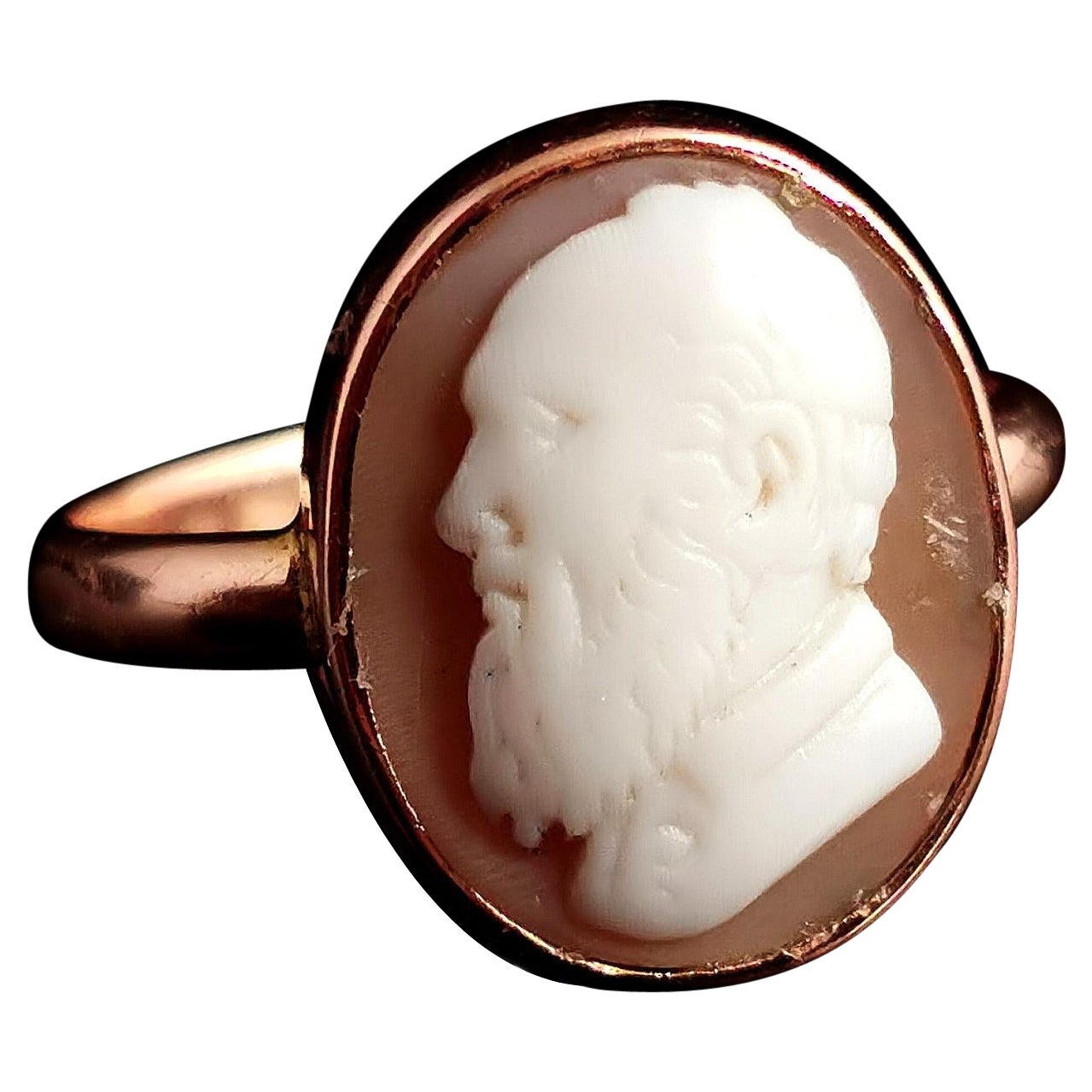 Antique Edwardian 9 Karat Gold Cameo Ring, Gentleman Portrait For Sale