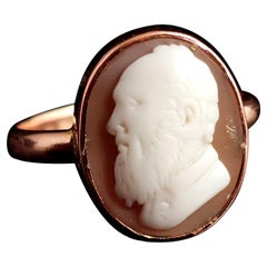 Antique Edwardian 9 Karat Gold Cameo Ring, Gentleman Portrait