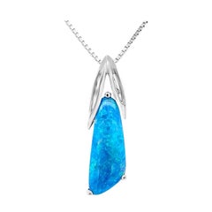 Natural Untreated Australian 2.07ct Black Opal Pendant Necklace 18K White Gold