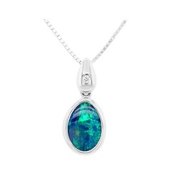 Natural Australian 1.84ct Black Opal Necklace in 18K White Gold with Diamonds