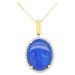 Natural Australian 5.48ct Black Opal Necklace in 18K Yellow Gold with Diamonds