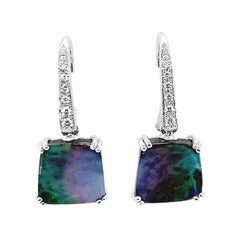 Boucles d'oreilles australiennes en or blanc 18 carats avec opale de roche de 5,81 carats