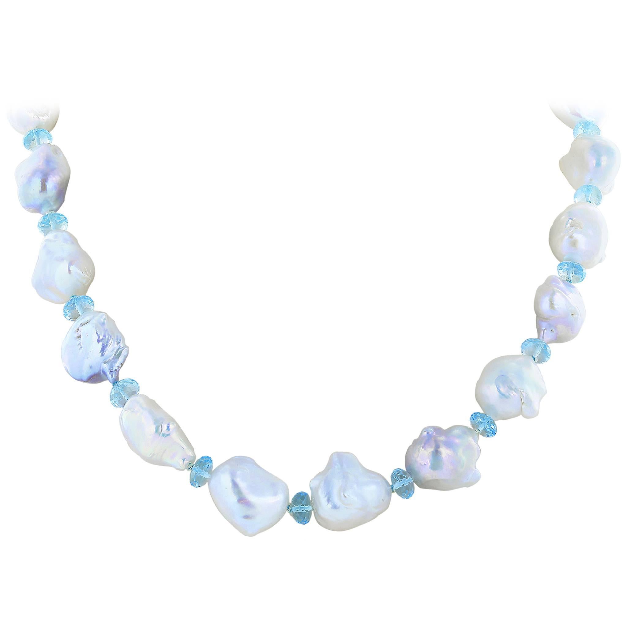 Baroque Pearl Aquamarine Necklace For Sale