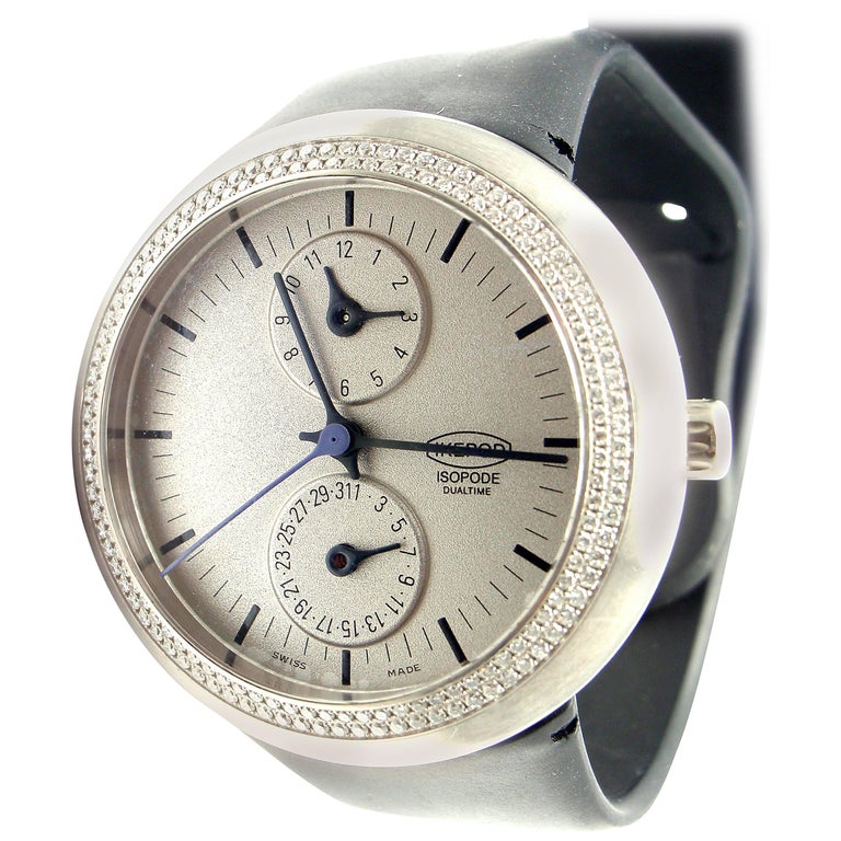 Ikepod by Marc Newson Diamond Automatic Isopode Dual Time White Gold Watch  at 1stDibs