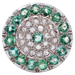 Diamonds, Emeralds, 9 Karat Rose Gold and Silver Ring