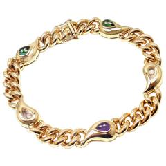 Retro Chopard Casmir Amethyst Tourmaline Diamond Gold Link Bracelet