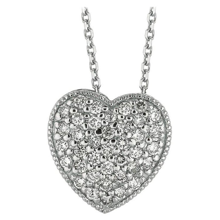 0.75 Carat Natural Diamond Heart Necklace G SI 14K White Gold Chain