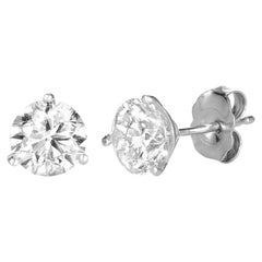 0.25 Carat Natural Diamond Martini 3 Prong Stud Earrings G SI 14K White Gold