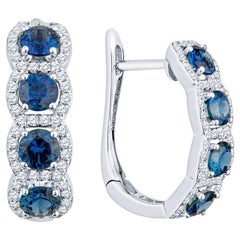 1.25 Carat Round Blue Sapphire Huggie Hoop Earrings with 0.26ctw Round Diamonds