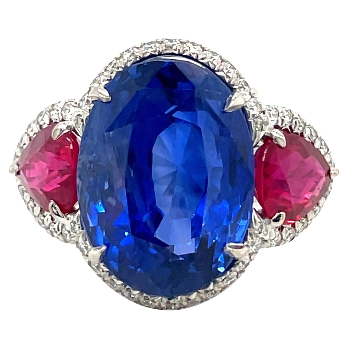 13.26 Carat Ceylon Sapphire with AGL Certified Burma Rubies For Sale