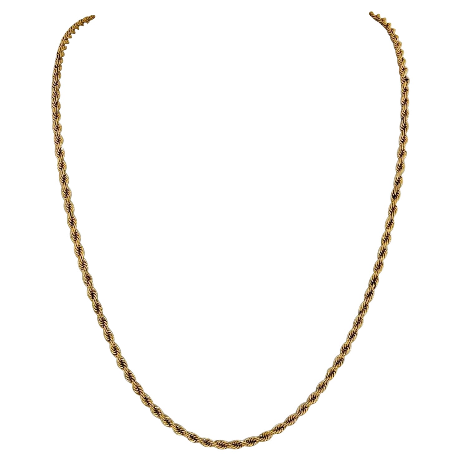 14 Karat Yellow Gold Hollow Long Rope Chain Necklace