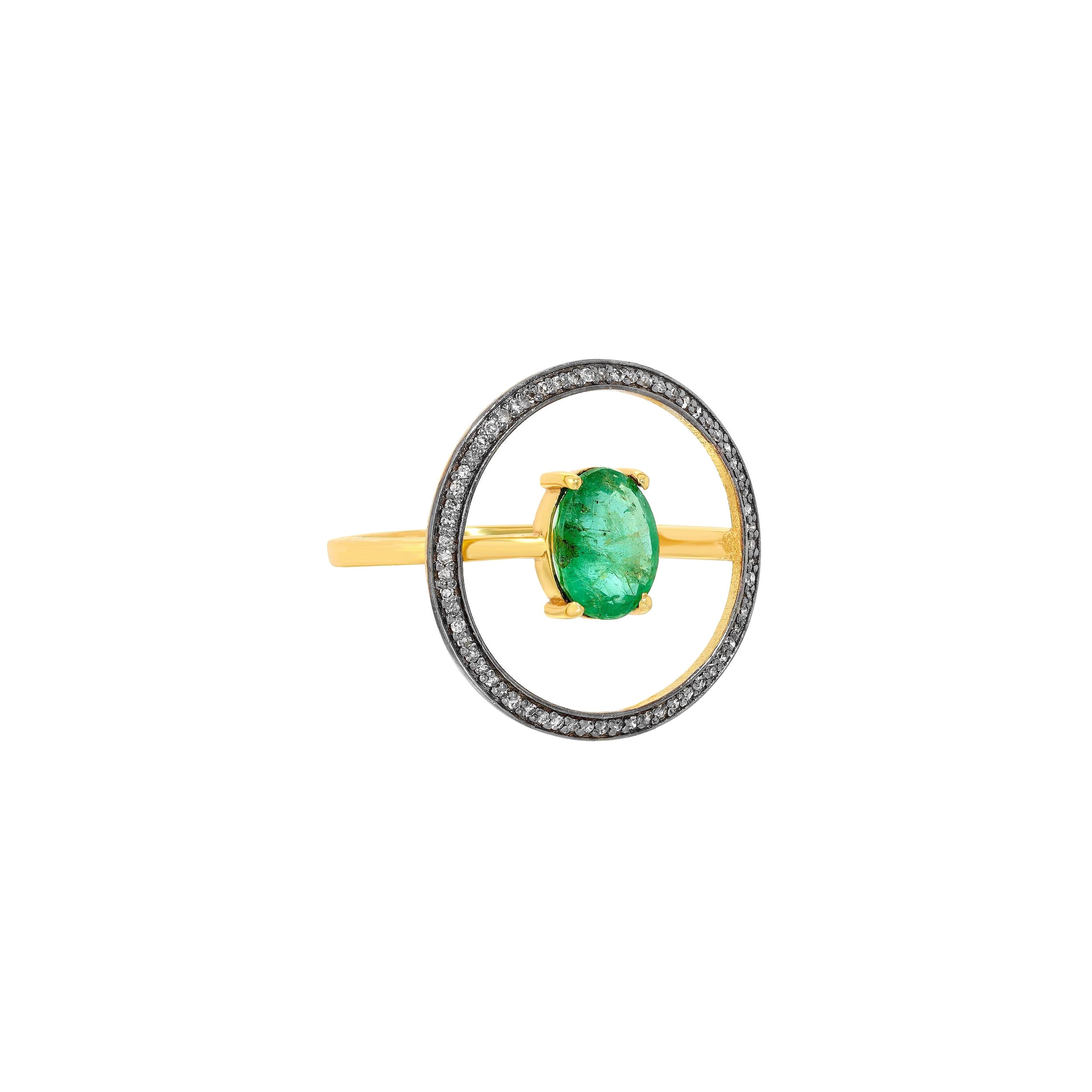 Floating Emerald and Diamond Dress Ring For Sale