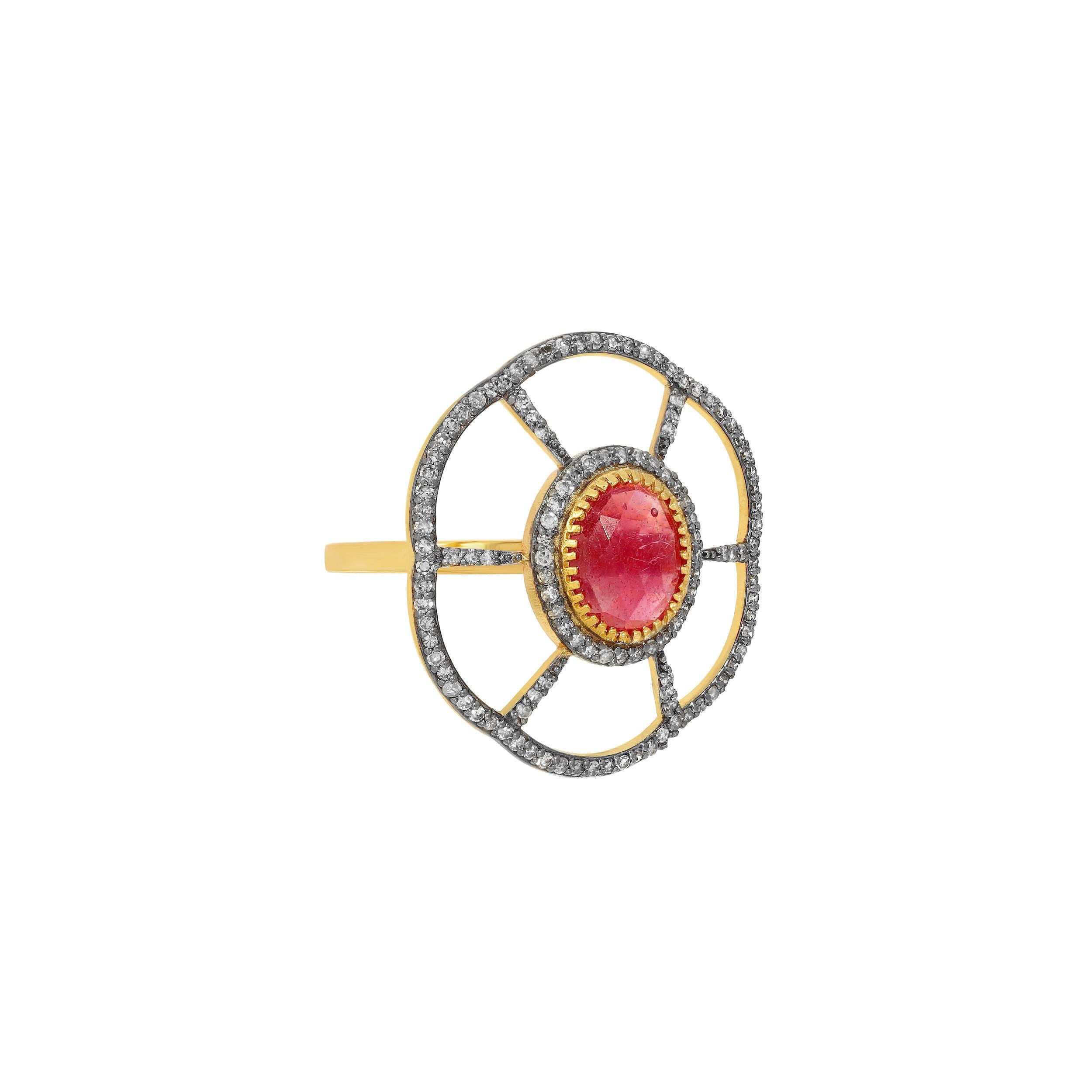Ruby Diamond Paisley Dress Ring For Sale