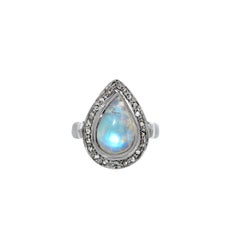 Retro Blue Moonstone Diamond Pear Statement Ring
