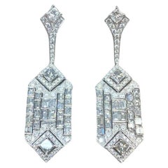 Rare Fancy Platinum 6.50CT Glittering Diamond Deco Style Dangle Earrings