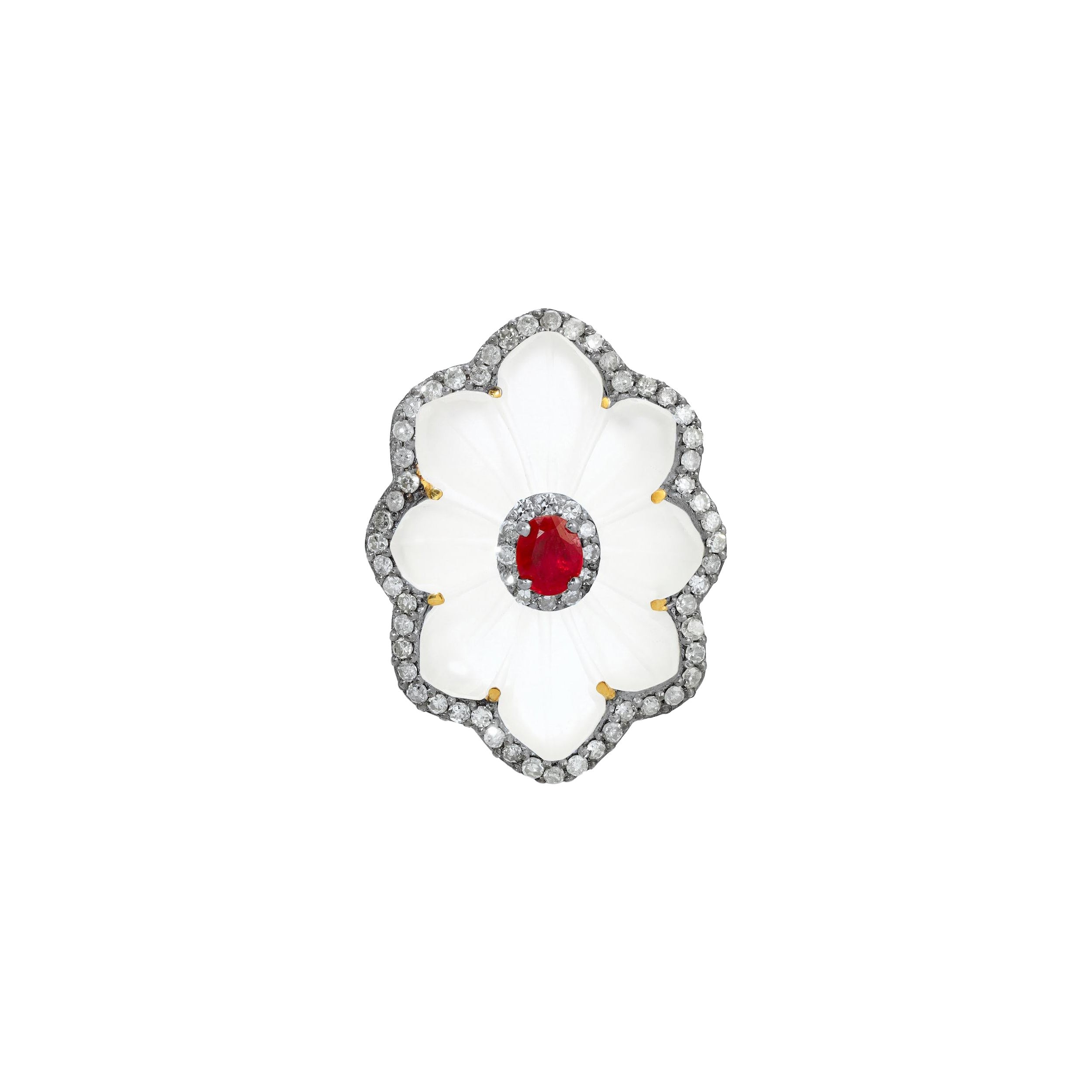 Bague cocktail en cristal, mosaïque, rubis et diamants