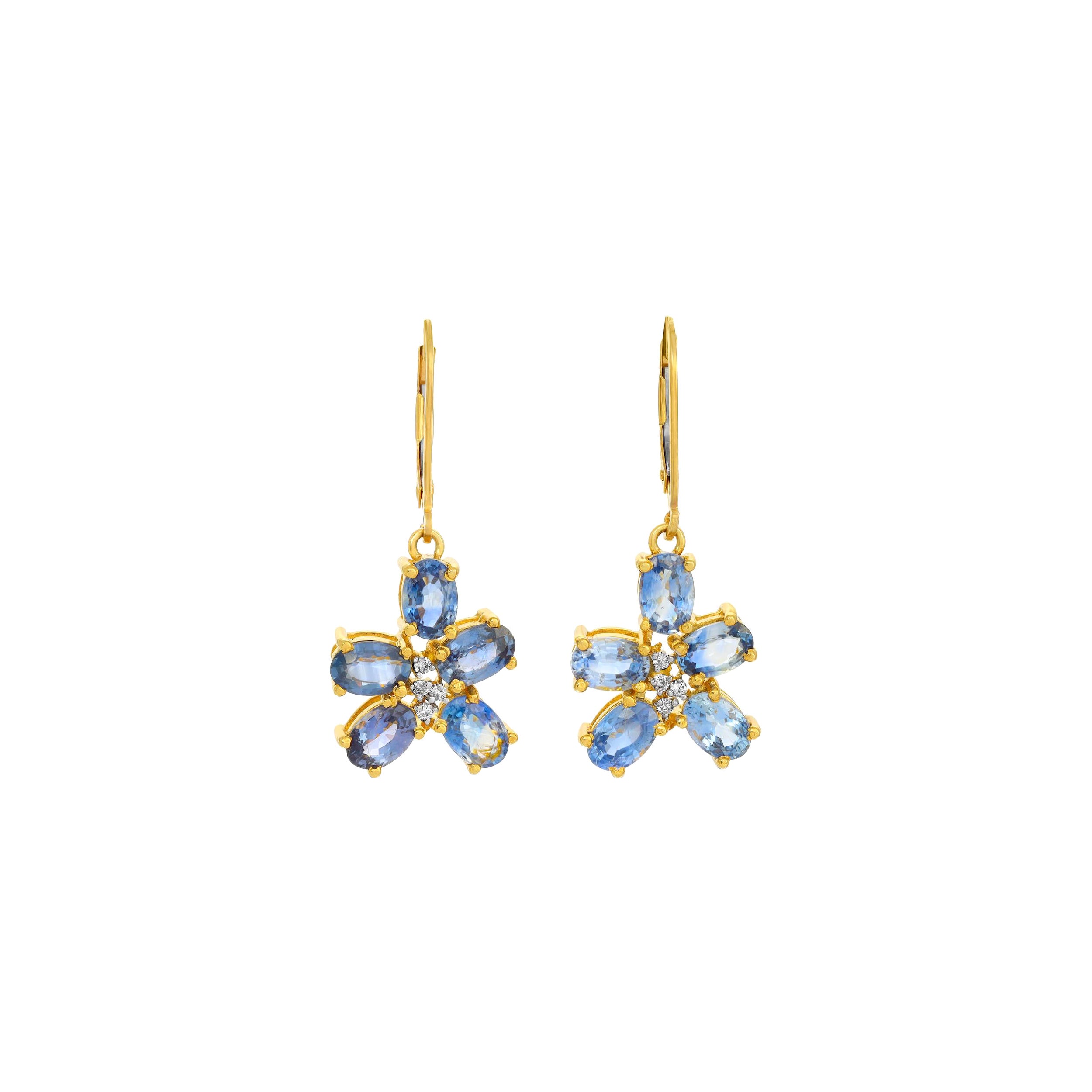 Sapphire Flower Diamond Drop Earrings For Sale