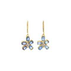 Sapphire Flower Diamond Drop Earrings