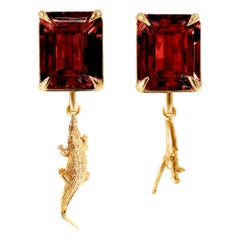 Pendientes Contemporáneos de Oro Amarillo con Rubíes Rojos
