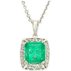 Emerald Cut Emerald Diamonds Gold Pendant