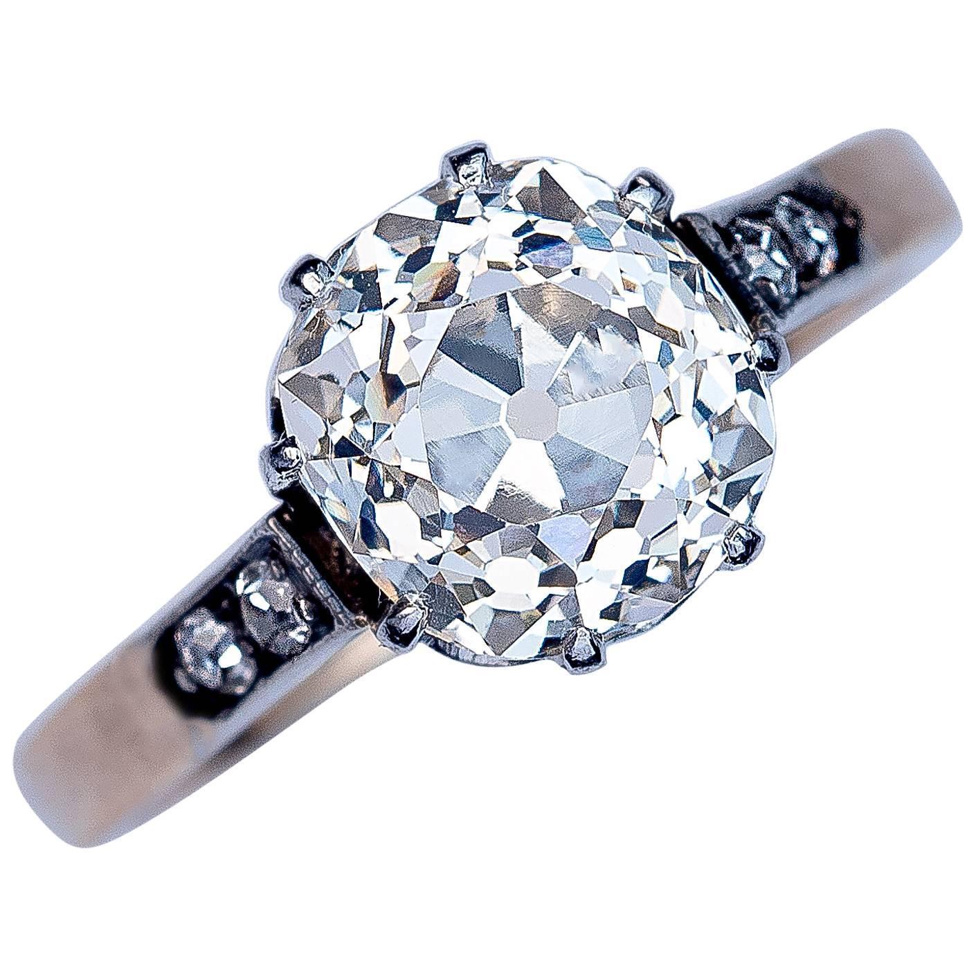Antique 2.76 Carat Cushion Cut Diamond Engagement Ring at 1stdibs