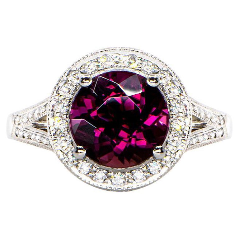 1.32 Carat Rubellite Round Diamond Cluster Ring Platinum Natalie Barney For Sale