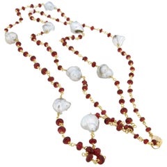 Alex Jona Burmese Red Spinel Baroque South Sea Pearl 18 Karat Gold Necklace