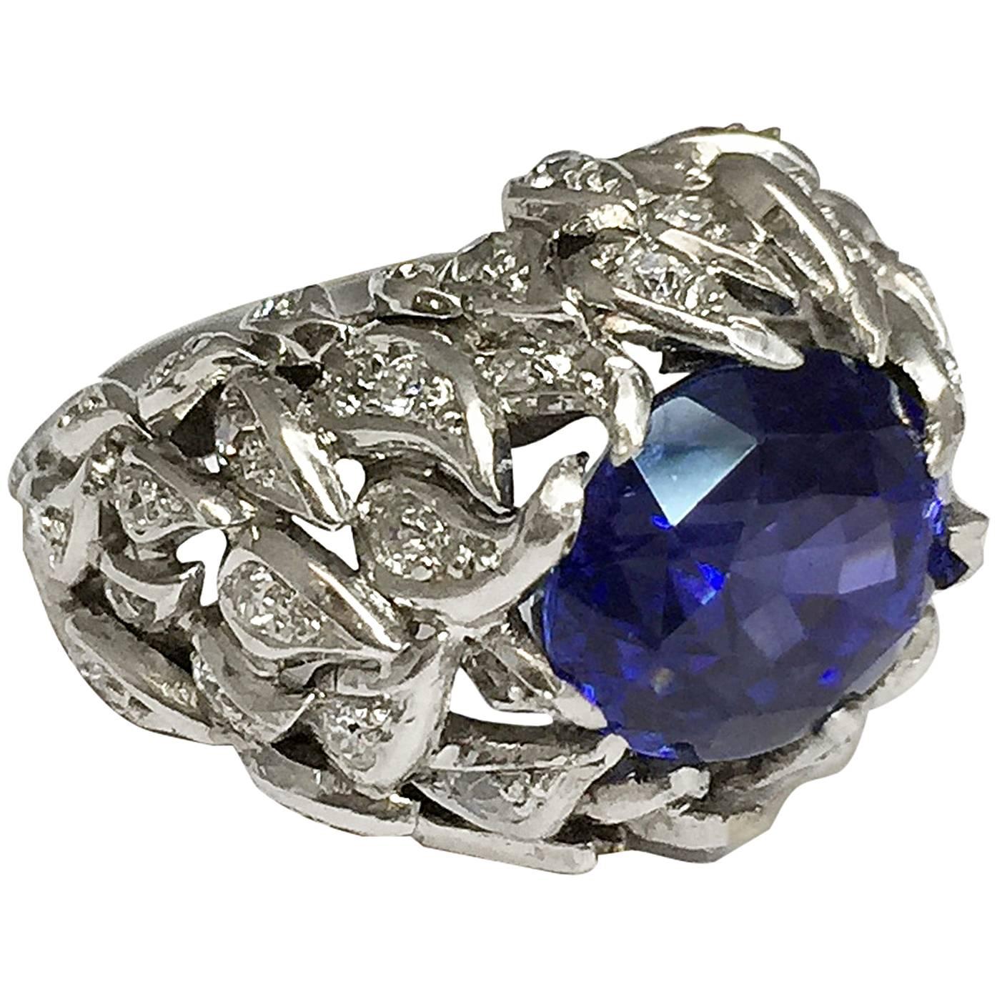 Verdura 9 Carat Burmese Sapphire Diamond Platinum Ring