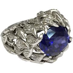 Verdura 9 Carat Burmese Sapphire Diamond Platinum Ring