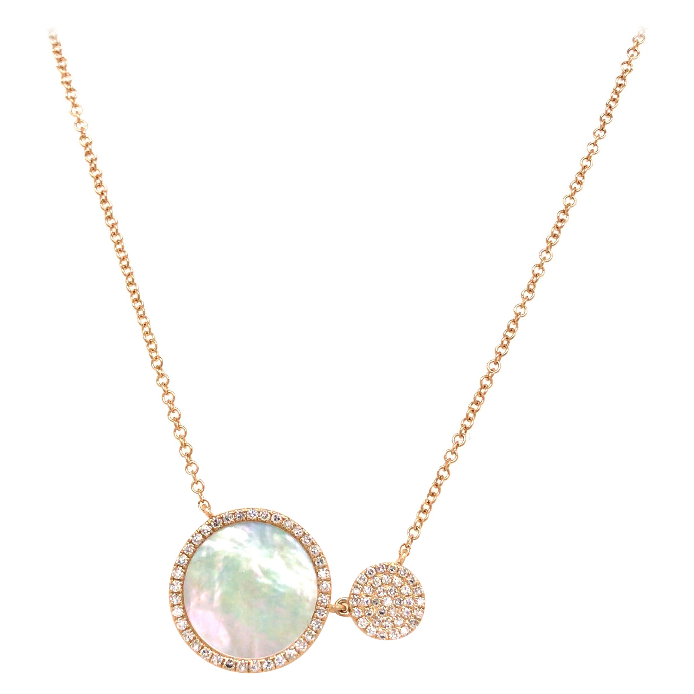 14K Mother of Pearl and Diamond Necklace in Yellow Gold