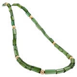 Green Tourmaline Crystal Beaded Necklace with 18 Carat Yellow Gold For Sale  at 1stDibs