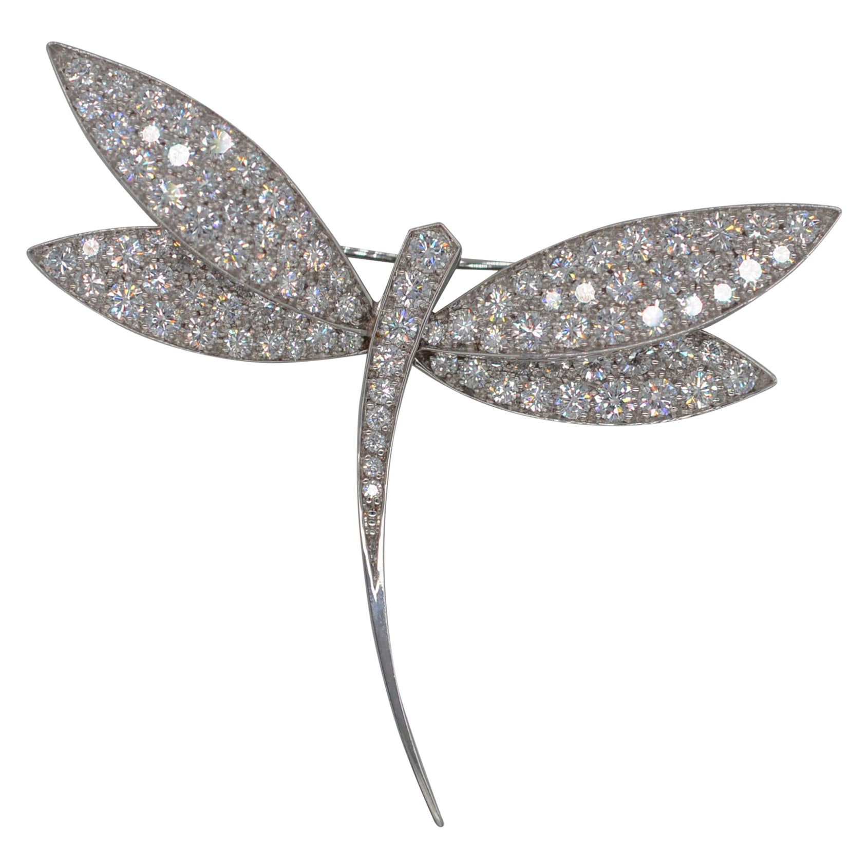 Van Cleef & Arpels Dragonfly Diamonds Brooch in 18K White Gold Unworn For Sale